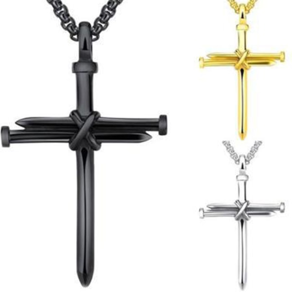 för Cross Nail Herrhalsband Hänge Hip Hop Personlighet Ornament för Titanium Steel Retro Style Pendant Wild Fashion J Silver