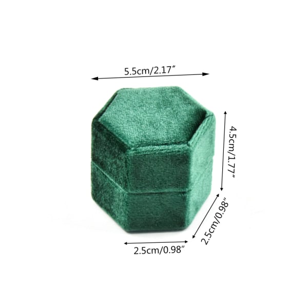 Vacker kvalitet Ny Hexagon Dubbel Ring Sammets Ring Box Födelsedag Jubileum Ring Box Hexagon Velvet Box för present Green