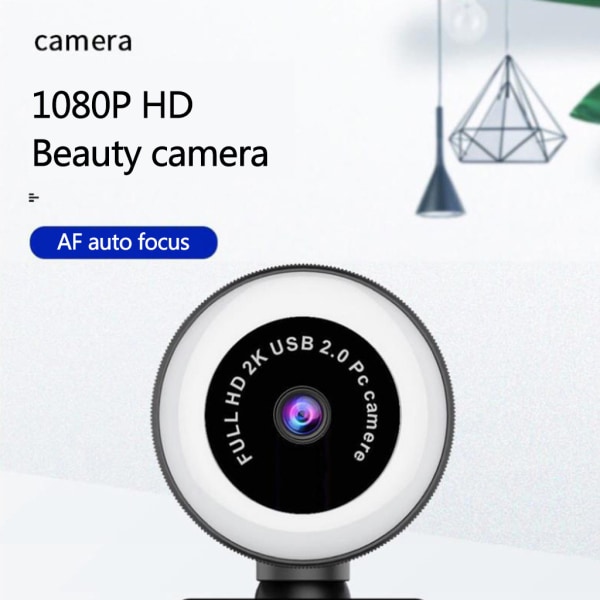 1080P/2K/720P webbkamera USB Free Drive Autofokus datorkamera med 3 växlars fyllningslampa för bärbar dator stationär 360° rotation Beauty 2K plus stand