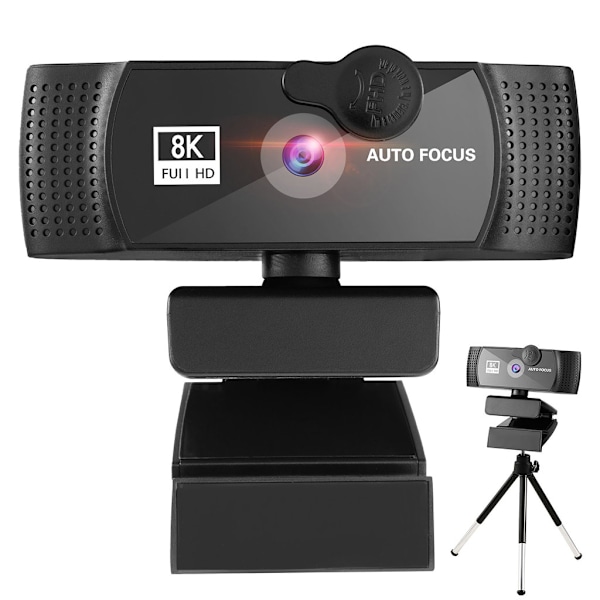 1K/2K/4K/8K Webbkamera med Mikrofon & Sekretesskydd & Stativ för PC Laptop USB Fri Drivrutin Autofokus Dator Kamera för YouTube