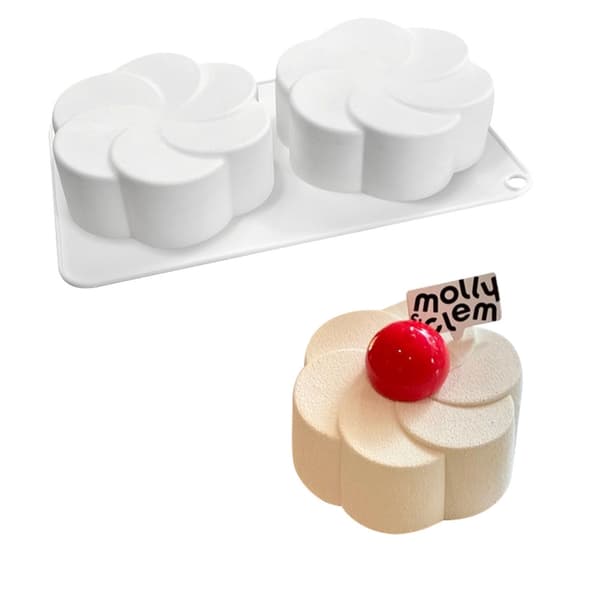 2 hulrums vifteform silikone blomstermoussesforme til kagechokolade og cookie