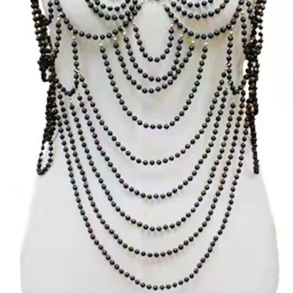 Kvinnor Layered Pearl Body Chain Choker Halsband Sele Sexig Bikini Body Smycken White