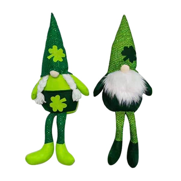 2-pack St.Patrick's Day Gnome Plyschdocka Grön Irländsk tomte Handgjorda tomtedekorationer Skandinaviska svenska Tomte null - A