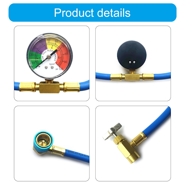 Bil Aircondition R134A Kølemiddel Slange Trykmåler Kit 100PSI Slange