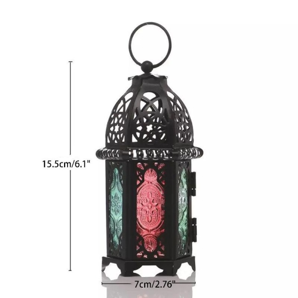Marockansk stil metall ljushållare glas vindlykta hängande lyktor Black - Color glass
