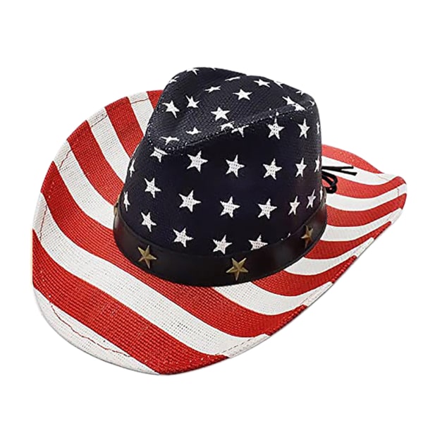 American Flag Cowgirl-hatt med vindtätt rep Andas västerländsk cowboyhatt Jazz-hatt för sol för skydd för Chri