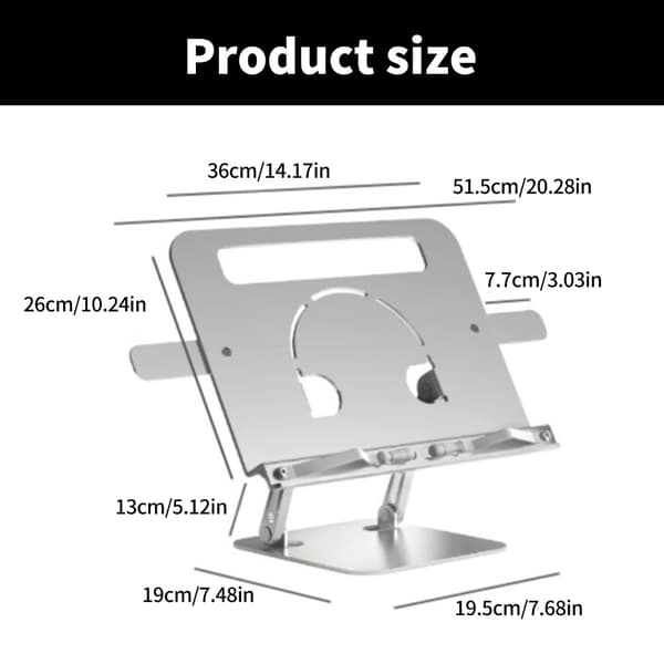 Justerbart ergonomisk laptopstativ i aluminium for skrivebord, sammenleggbart