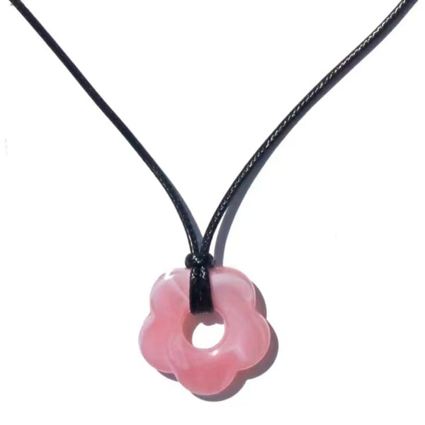 2023 Trend akryl blomma hänge halsband för flickor kvinnor lång vax linje halsband koreanska mode smycken Choker Pink