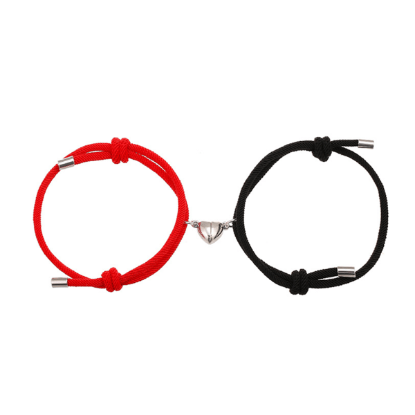 2st kärleksmagnet handvävt rep matchande armband för själsfrände magnetiskt armband present till par flickvän pojkvän Black plus pink