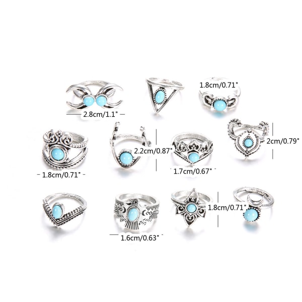 11st Kvinnor Ringar Set Naturlig Blå Ädelsten Fire Opal Diamantring Mode Finger Ring Smycken Present för Kvinnor Flickor