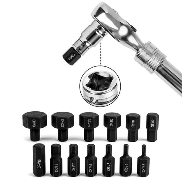 Sekskantet bitssæt 1/2” skruenøgle sekskantet topnøgle værktøj 3mm-24mm bit