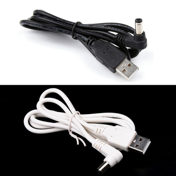 Slitstark USB till DC5,5x2,5mm laddningskabel Pålitlig sladd 1M för bildskärmar Högtalare Elektronikenheter Black Elbow