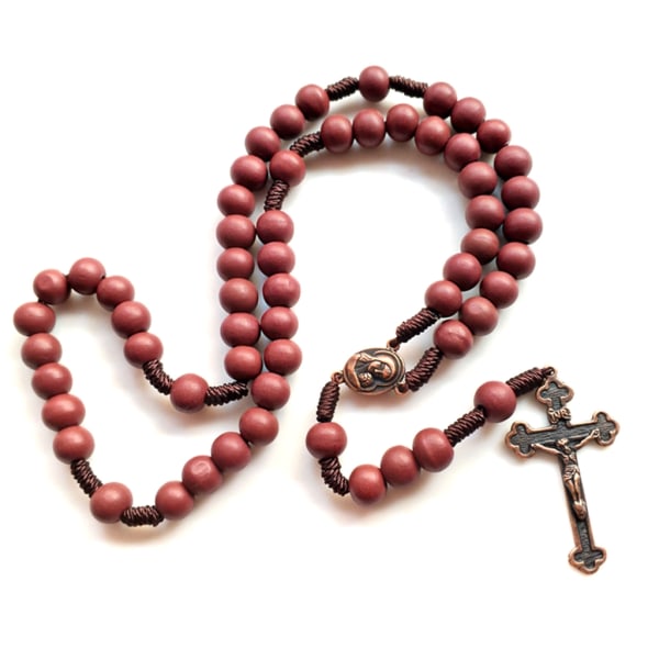Träpärlor Rosenkrans Halsband katolsk religiös gåva Jesus Cross hänge Kristen bönkedja Kvinnor Män Smycken Berlock