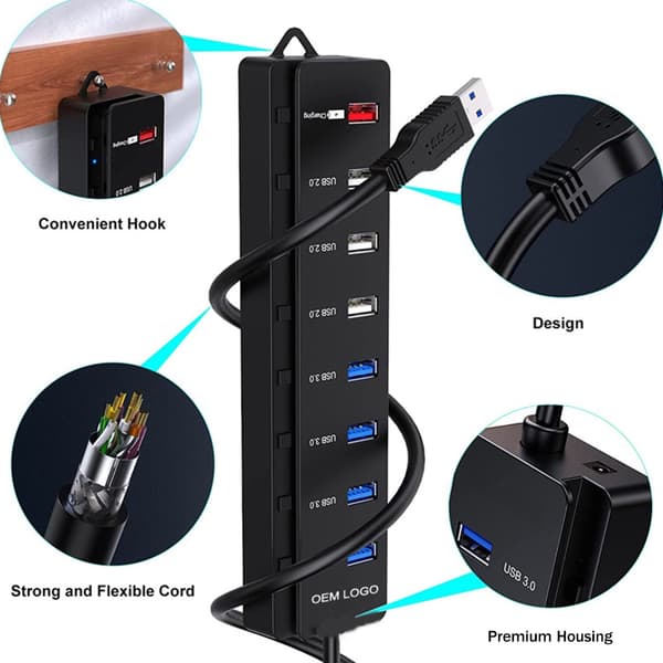 8 Port USB Hub USB 3.0 2.0 Hub Multi USB Port Hub USB Multiple Port Adapter