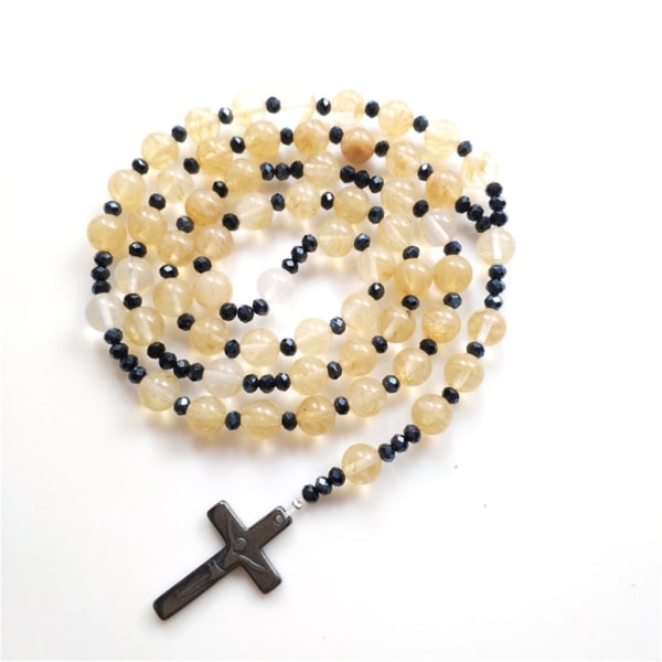 Katolska kristallpärlor Rosenkranshalsband Vintage krucifix hängande korshalsband Kristna religiösa kvinnor Smycken Present