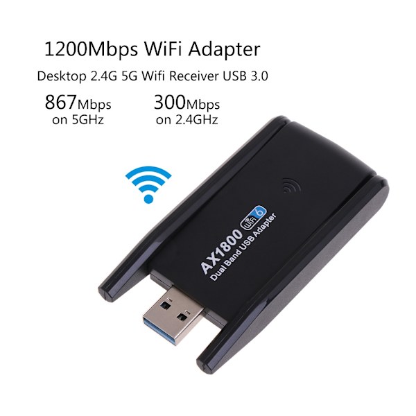 1800M USB WIFI 6 Adapter Dubbel Antenn Nätverkskort AX1800 Dual-Band 2,4/5Gh WiFi Adapter WIFI6 för PC Laptop Tablets