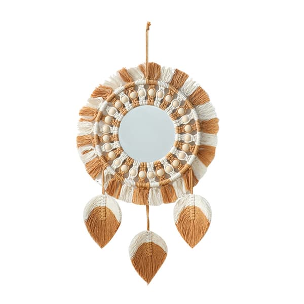 Boho Väggbonad Spegel Tapeter Handvävda Träpärlor Ornament Hantverk för Hem Badrum Sovrum Sminkspegel