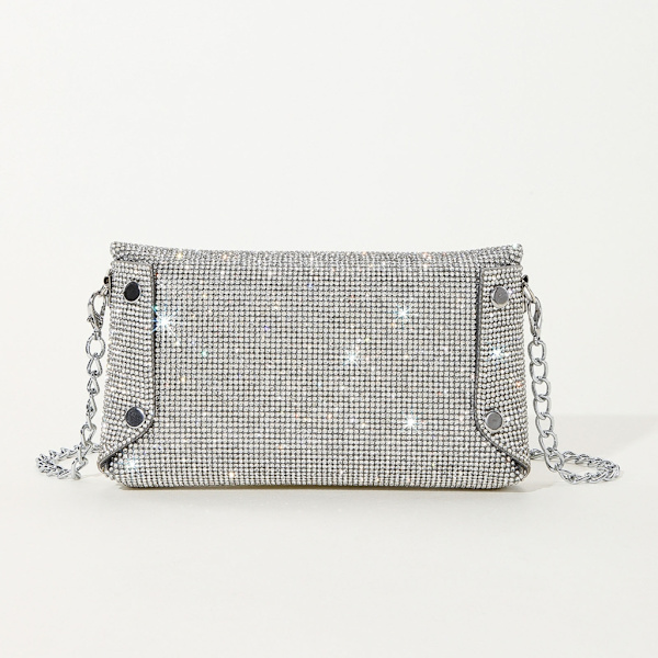 Glitter Evening Bag för kvinnor Bröllop Clutch Handväska Kedja Axelväska Liten Party Handväska Crossbody Bag Silver 1