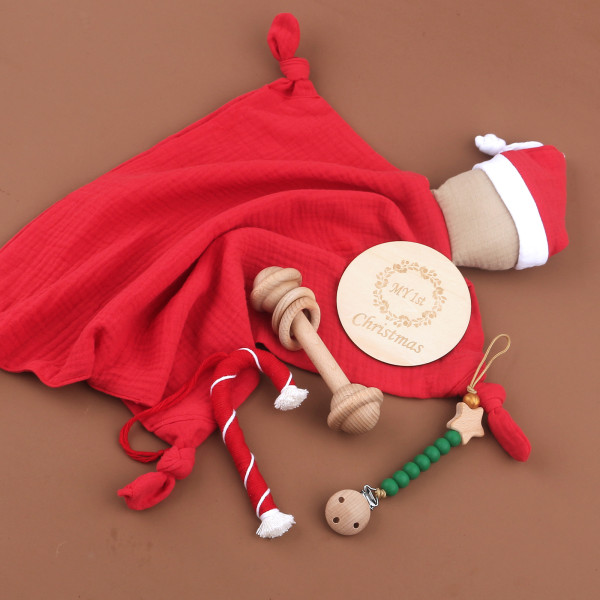 5 st/ set jultomten lugna blidka handduk baby sova för docka matkvalitet silikon nappklämmor kedja julklapp