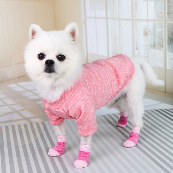 4 st Hundstrumpor Stickade greppstrumpor för husdjur med tecknade mönster Anti-halkskor för hemmet trägolv Pink L