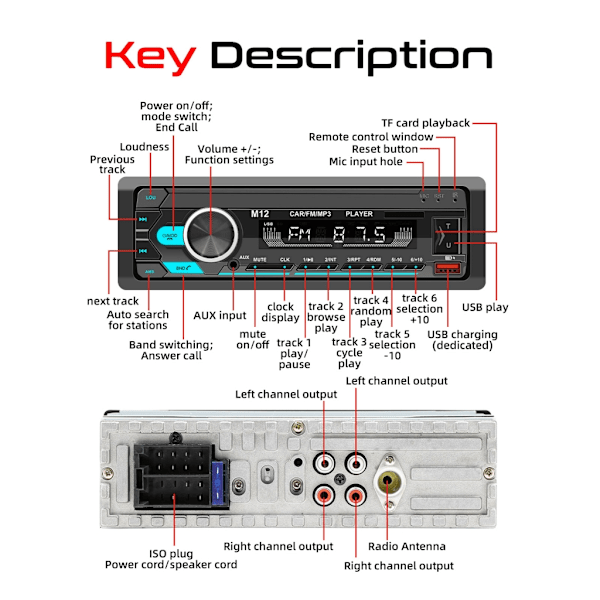 Enkel DIN Bluetooth-kompatibel USB Digital Multimedia Bilstereo
