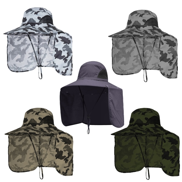 Unisex utomhuskeps med dubbla ändamål Stor brättad cap Solhatt Visir Mesh med bred brätte Fisherman Safaris cap med nackflik Camouflage khaki