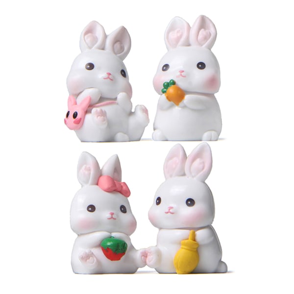 Easter Bunny Ornament Set med 4 miniatyrharts kaninfigurer Cake Topper