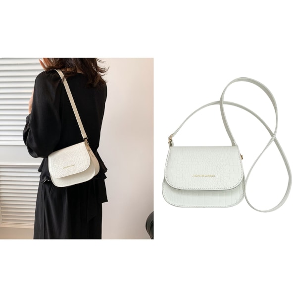 Kvinnor Enfärgad Crossbody-väska PU-läder Axelväska Flik Sling Messenger Bag Flicka Liten fyrkantig väska Dam Casual Bag White