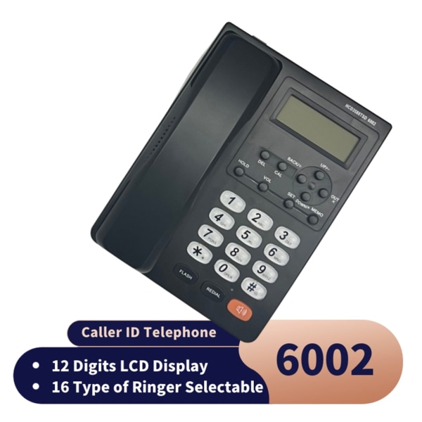 Engelsk telefon för hemmakontor Fast fast telefon med sladd med tyst/återuppringning/blixtfunktion 16 Typ av ringsignal Valbar Black