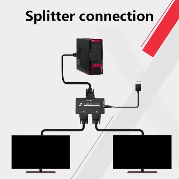 Dobbelt Output VGA Distributionsboks VGA Splitter For Kvalitetsvisuelle Videoer