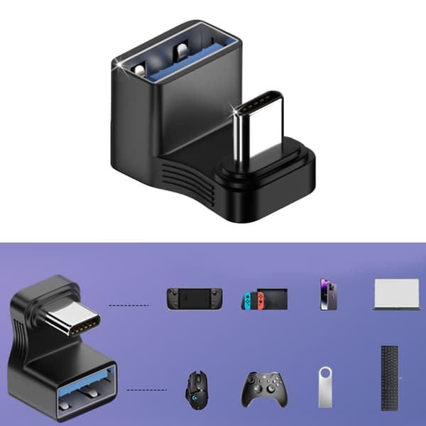 Mini USB hunn til USB OTG-adapter USB3.0 til USB-C OTG-omformer 180° U-form