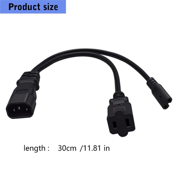 IEC320 C14 til C7 og NEMA 1-15R strømsplitterkabel 0,3 meter kobber til PC UPS