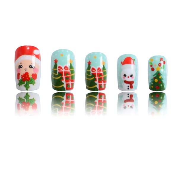 Snögubbe Press On Nails Älg Full Cover Stick on Nails Jul Lösnaglar