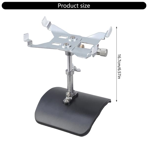 Modernt gitarrstöd i silvermetall med svart ergonomisk bas och säkert fäste