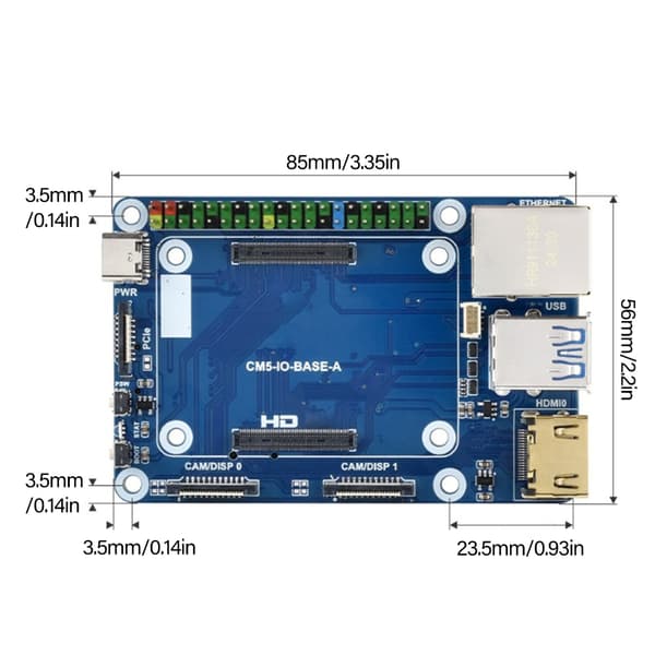 Compute Module 5 Expansionskort med standardanslutningar och GPIO-åtkomst