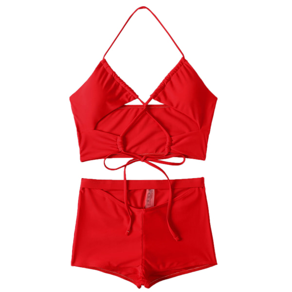 Kvinnor Hollow Out Bandage Bikiini Badkläder Push Up Bikini Set Brasiliansk Baddräkt Sommar Strandkläder Baddräkt Red M