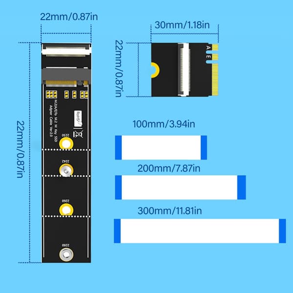 M.2 Key M -sovitin 64 Gbps nopea M.2 Key M - Key A+E -jatkokaapeli