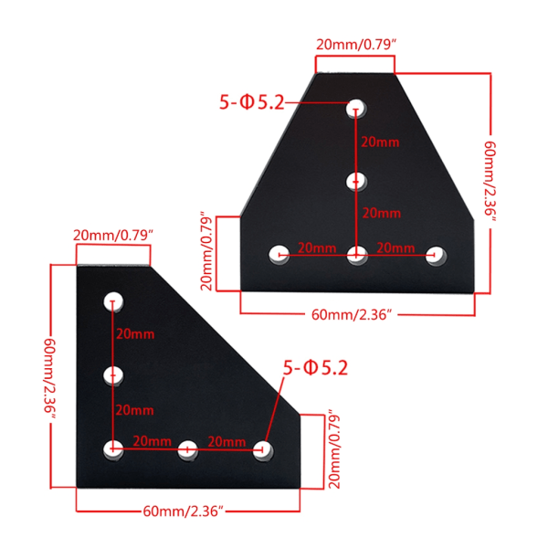 T/L-form Hörnfästeplatta 5-hål 90 graders set för 2020 3030 4040-serien aluminiumprofil null - T shaped