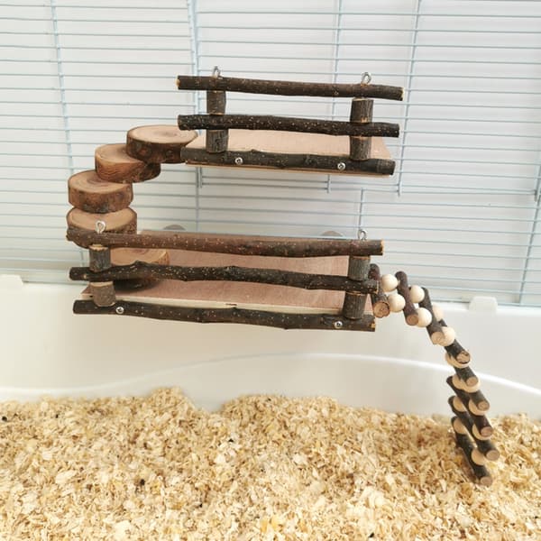 Hamster Trælegeplads Platform med Stige Trapper Tygelegetøj til Rotte Gerbil