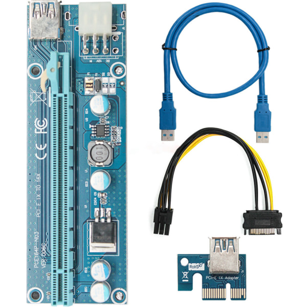 VER006C PCI-E Riser Card USB 3.0-kabel PCI för Express PCIE 1X till 16X Extender Sata 6Pin Power för grafikkort 1.5m