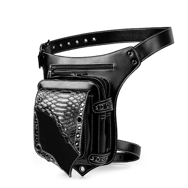 Dam Flickor Gotisk midjeväska PU Läder Steampunk Sidoväska Reseväska Svart Crossbody Messenger PU Läderväska Väska