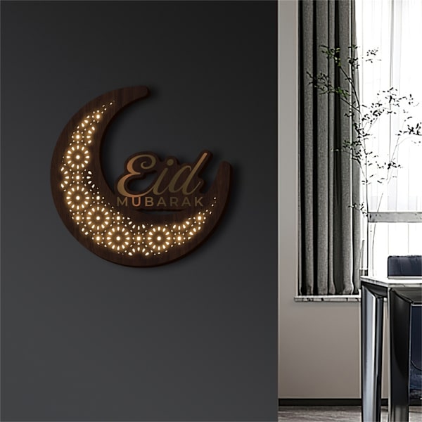 Eid Mubarak Led-ljusskylt Dekorativt hängbart prydnadshantverk för Eid-festivalen inomhus utomhusfestbakgrund 4