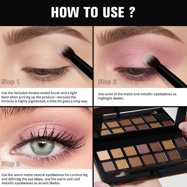 Professionell ögonskuggspalett med 12 nyanser för bröllopsfester och högtidsmakeup