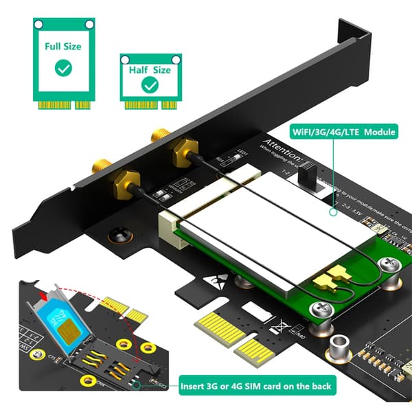 Mini PCIE til Mini PCIE til PCIE 1x og MSATA SATA3 Konverter Adapterkort