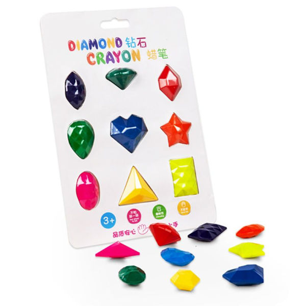 9 Farger Diamantformede Fargestifter Giftfri Vaskbar Maling Tegnevoks for Baby