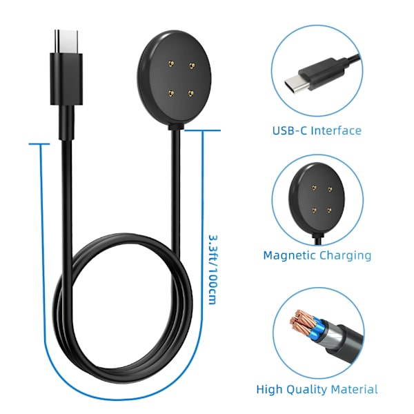 Magnetisk watch USB Snabbladdningskabel Datahållare Station Power Dockningsfäste Lämplig för Pixel Watch 2 Black USB