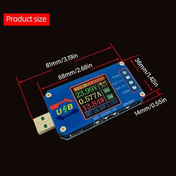 Justerbar USB Spenningsregulator 5V til 12V Sanntids Strømovervåking