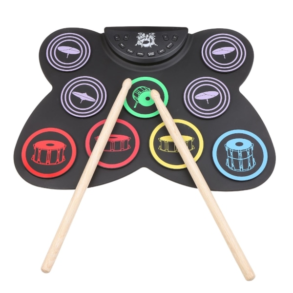 Elektroniskt trumset 9 pads Roll-up set med inbyggd högtalare, hörlurar, USB -uttag för barn Vuxna nybörjare Color