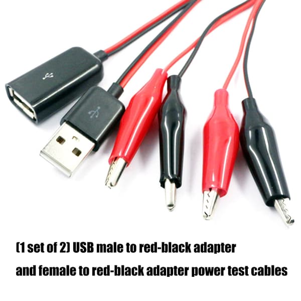 Stærkt USB testclipsæt med sorte alligatorklemmer 3A strøm 50cm