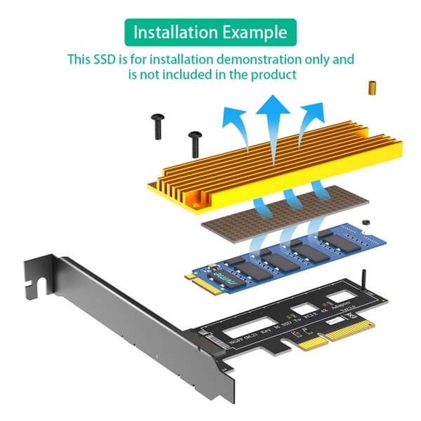PCIe 4X -sovitinkortti M.2 NVME -kiintolevyille integroidulla jäähdytyselementillä